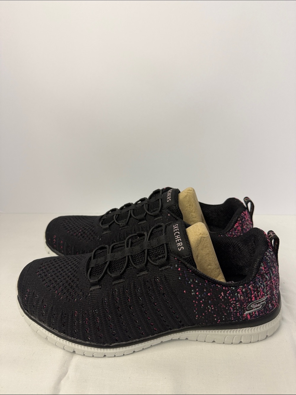 Skechers Women's Black Knit Slip-On Sneakers with Pink Accent 8 wide fit